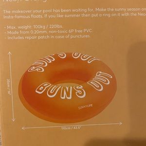 Sunnylife Sunny Life Suns Out Buns Out Swimming Pool Ring Float Orange NWB.